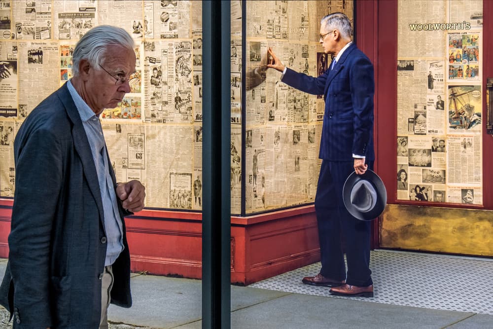 Vintage Newspaper Reflection by Lus Joosten — canvas wall art