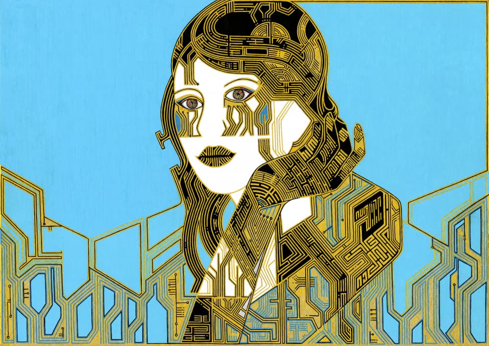 Futuristic Circuit Woman by Iona Gilburt — canvas wall art
