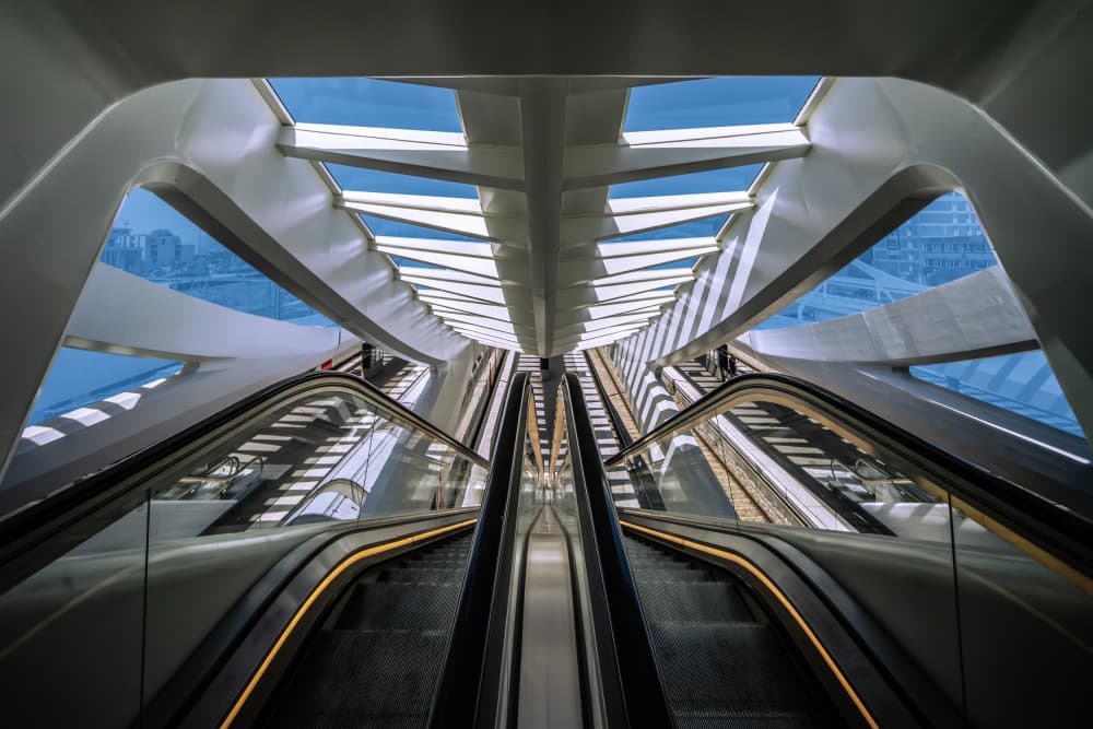 Futuristic Escalator Passage by Luc Vangindertael (laGrange) — canvas wall art