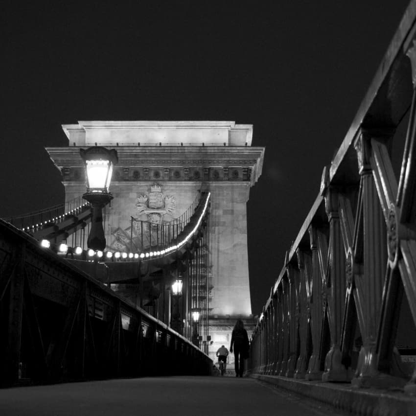 Budapest Chain Bridge Night by Codrin Lupei — canvas wall art