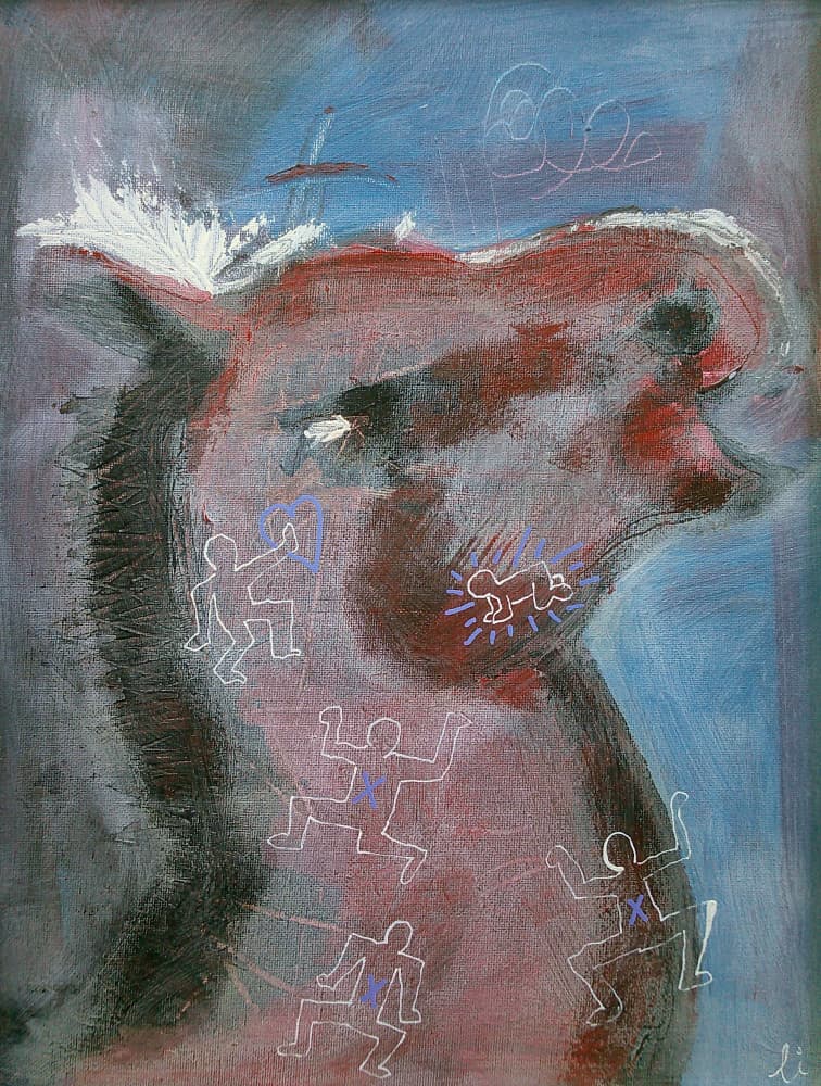 Primal Horse with Stick Figures by Li Gessbo — canvas wall art
