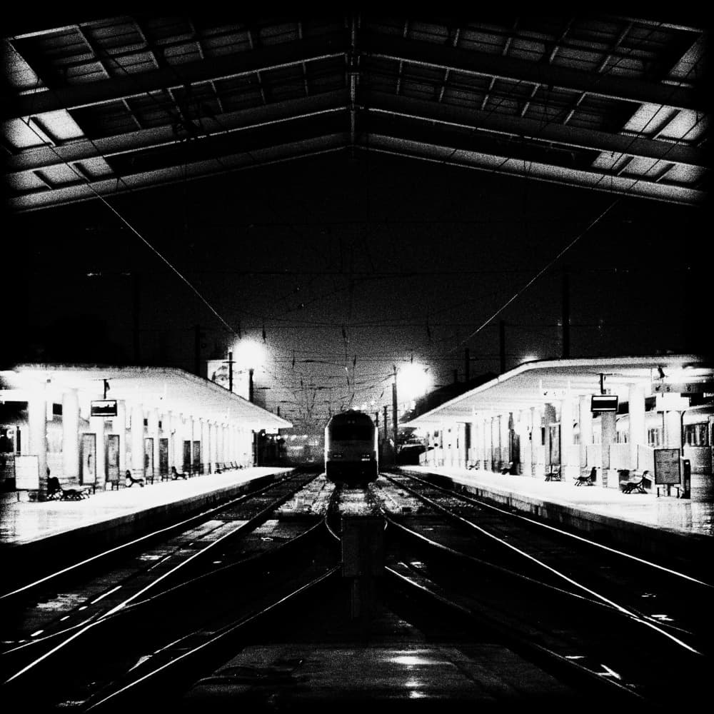Moody Train Station Night by Paulo Abrantes — canvas wall art