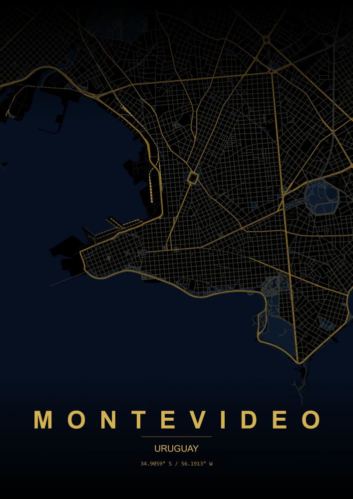Montevideo Night Map by HUGO — canvas wall art