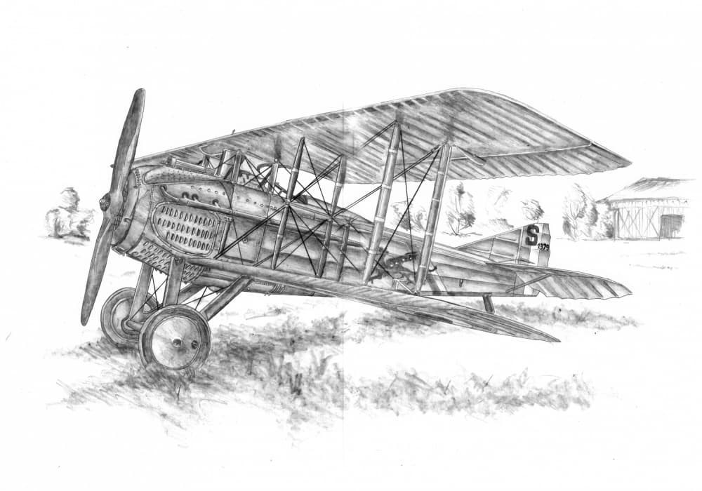 Vintage Biplane Drawing by Kulik — canvas wall art