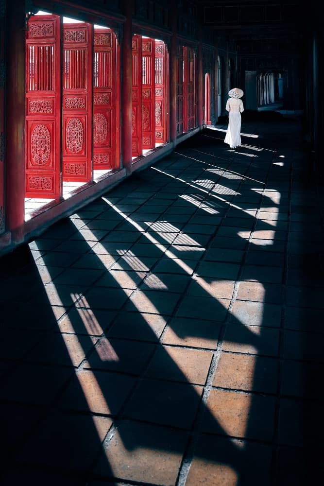 Elegant Ao Dai Corridor by MingLun Tsai (蔡明倫) — canvas wall art