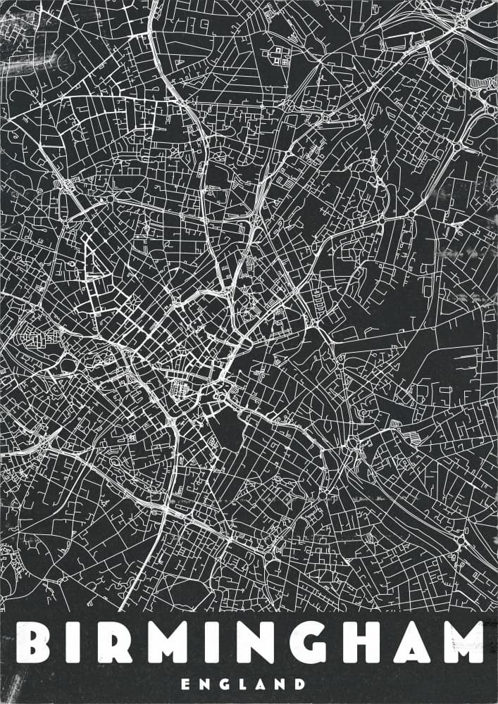 Birmingham England Map by Nicholas — canvas wall art