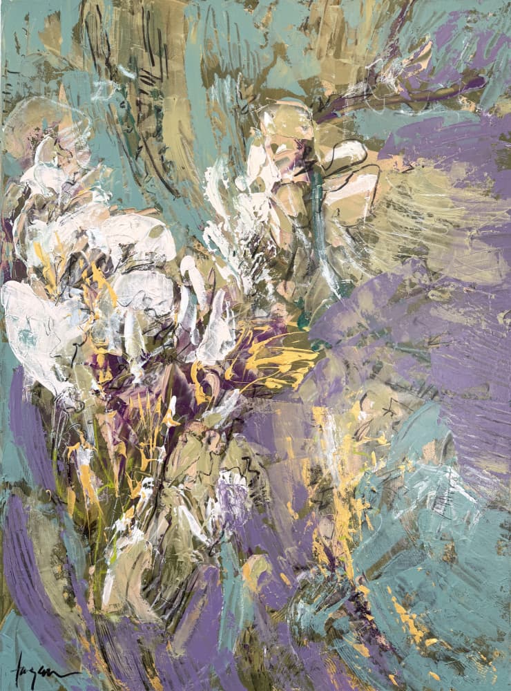Abstract Purple Flowers by Dorothy Fagan — canvas wall art