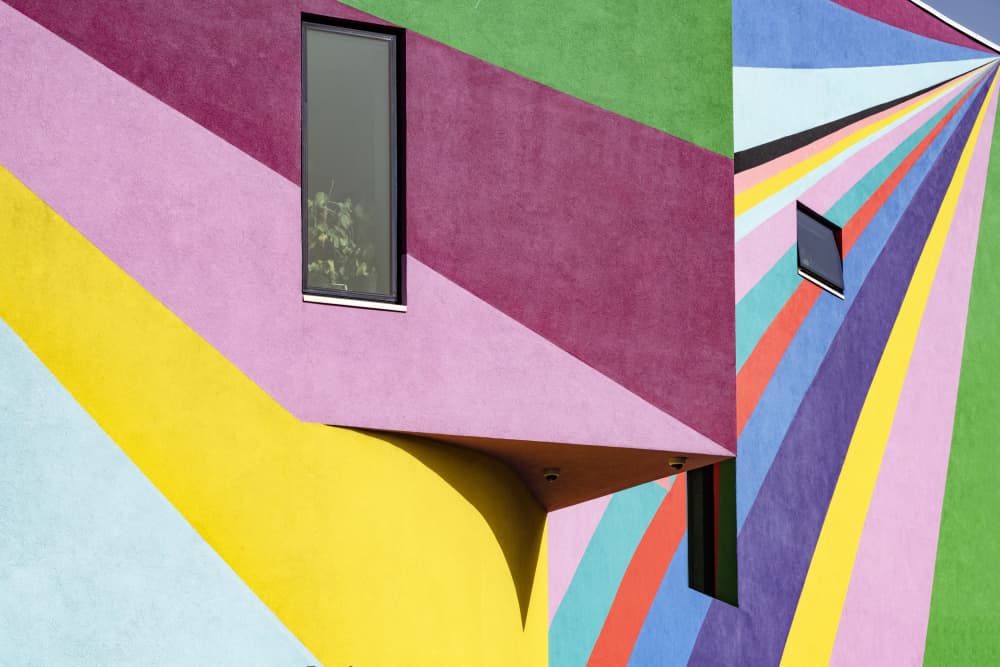 Vibrant Geometric Building by Linda Wride — canvas wall art