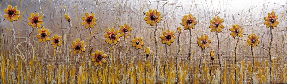 Golden Textured Flowers by Donatella Marraoni — canvas wall art