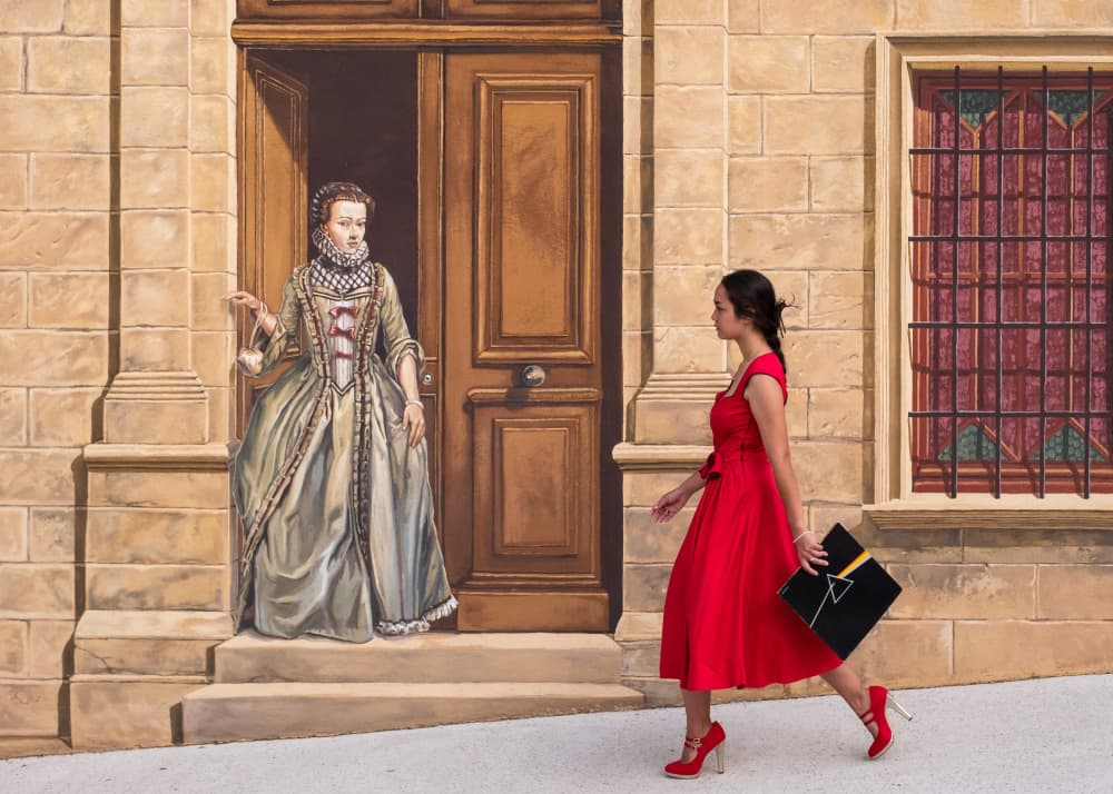 Red Dress Painted Lady by Thierry Lagandré (Transgressed Light) — canvas wall art