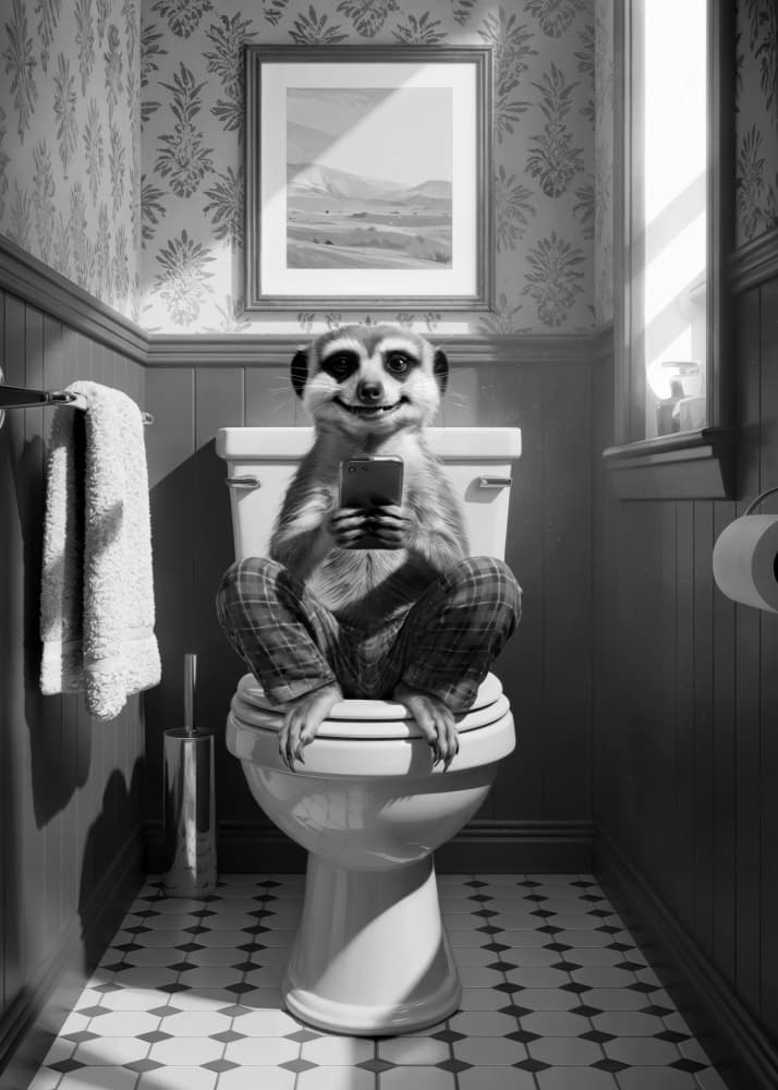 Funny Meerkat Bathroom Break by Andreas Magnusson — canvas wall art