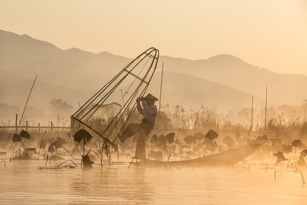 Golden Hour Lake Fisherman by Gunarto Song — canvas wall art