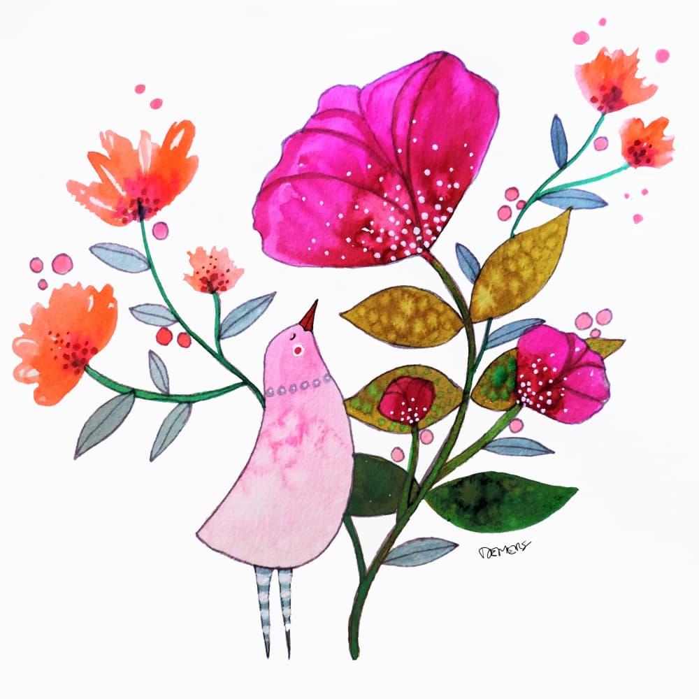Whimsical Bird Blooms by Sylvie Demers — canvas wall art