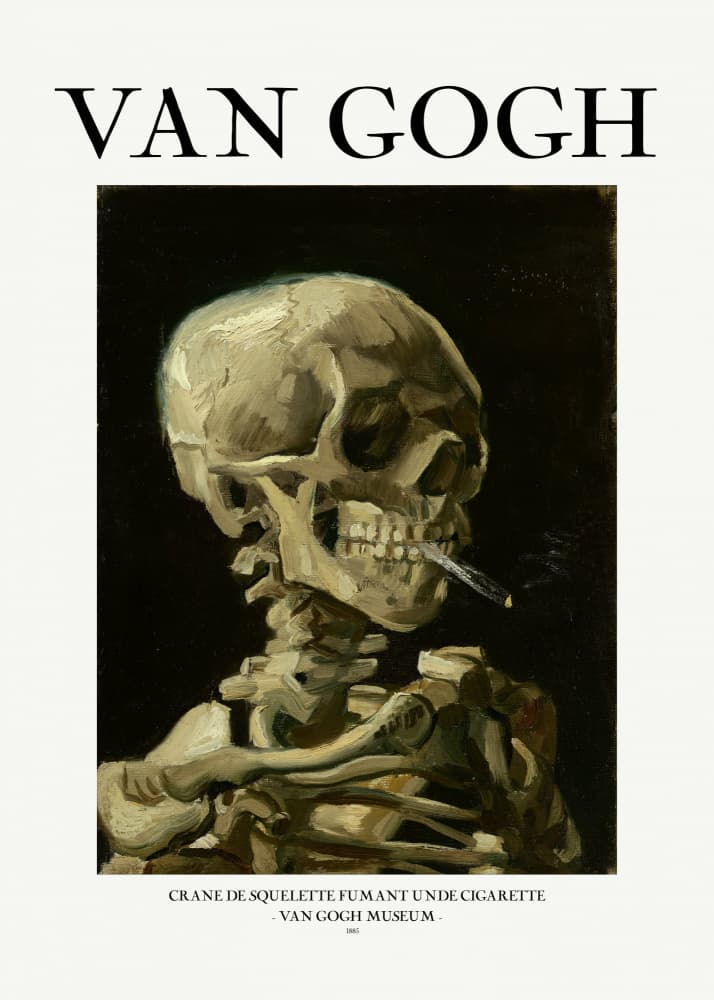 Head of a skeleton with a burning cigarette by Vincent Van Gogh — canvas wall art