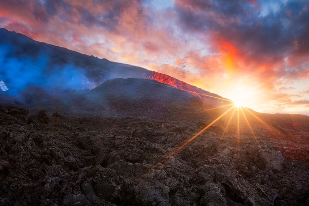 Fiery Volcanic Sunset by Barathieu Gabriel — canvas wall art