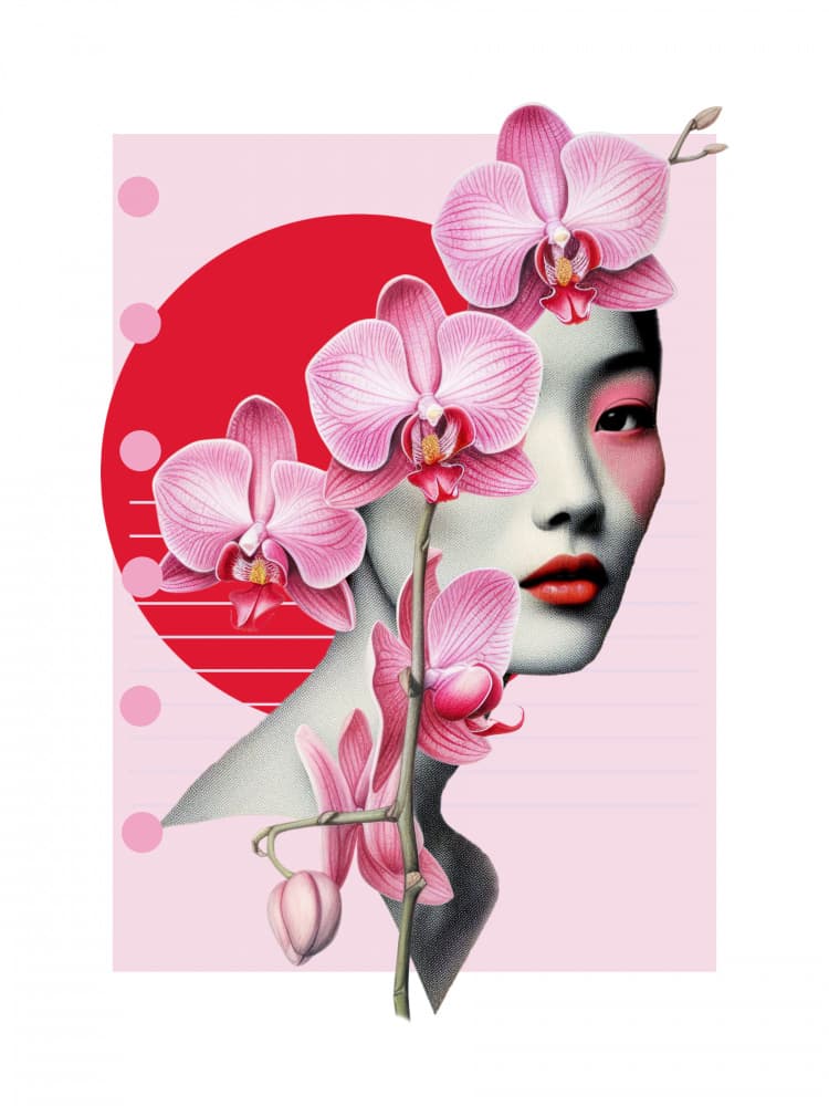 Pink Orchid Woman by Marja van den Hurk — canvas wall art