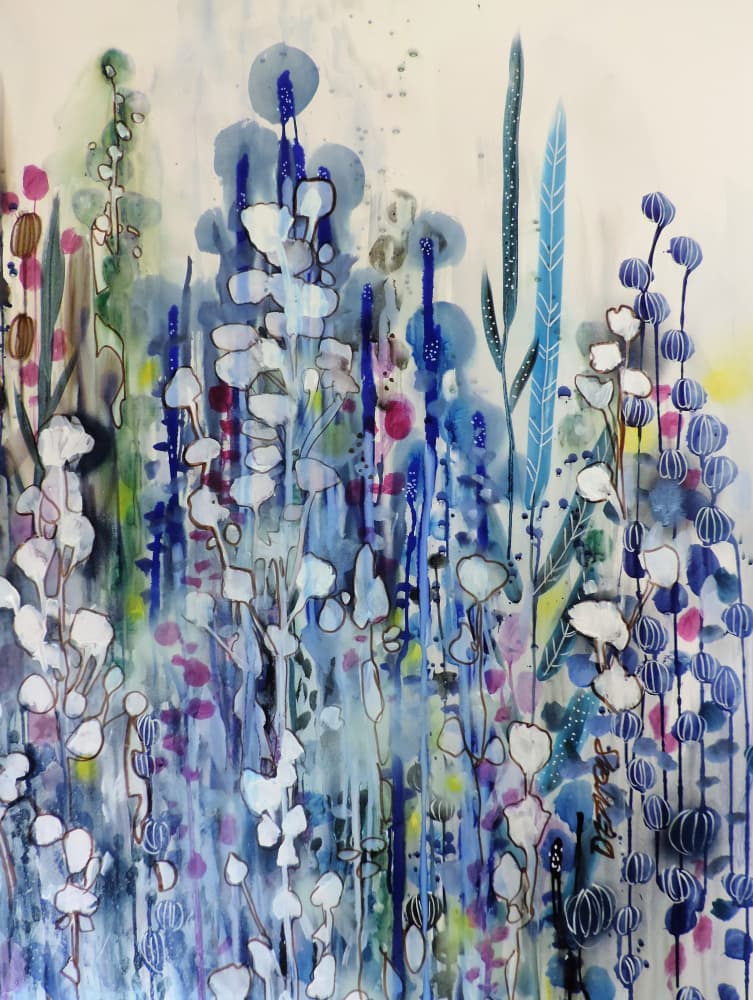 Abstract Blue Blooms by Sylvie Demers — canvas wall art