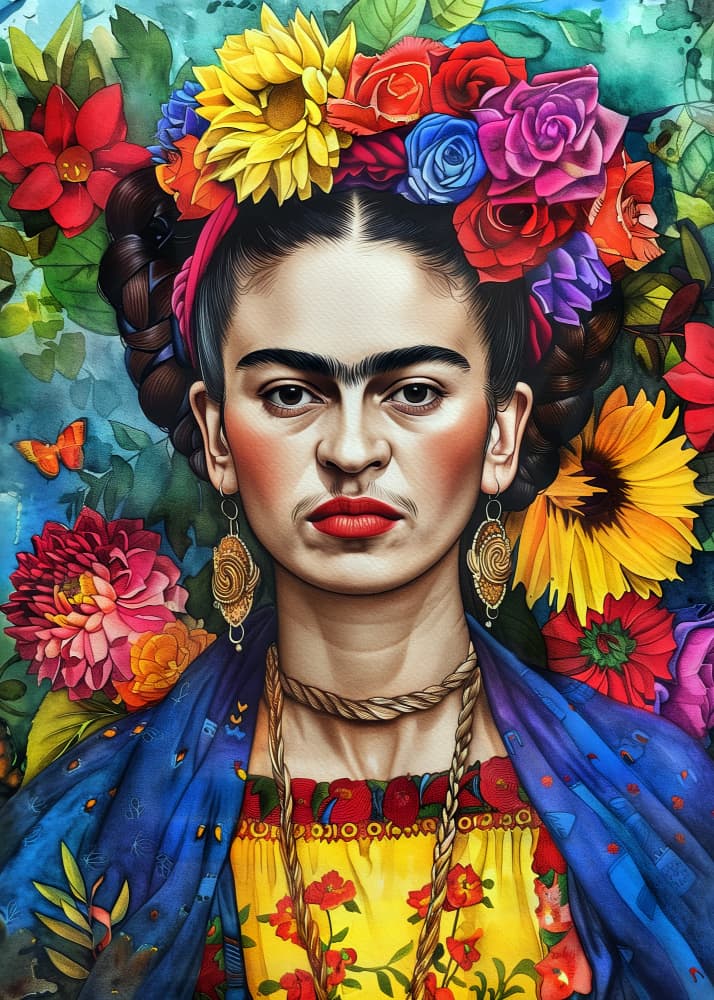 Strong Woman Floral Portrait by Justyna Jaszke — canvas wall art