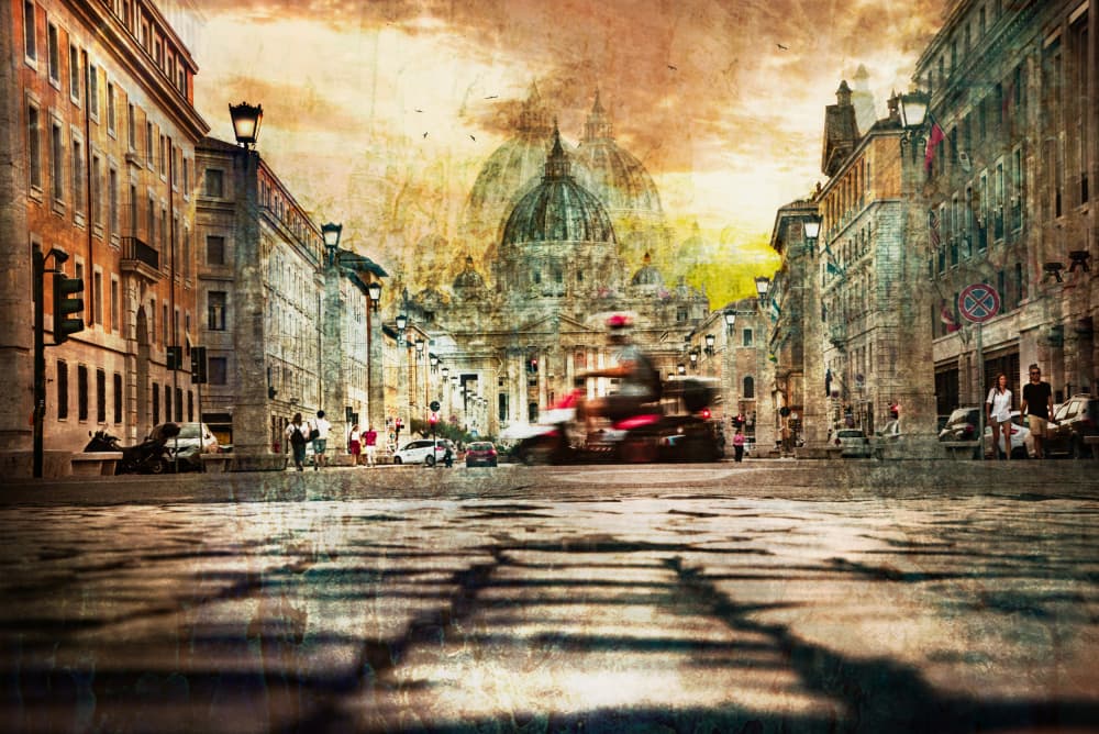 St Peter's Rome Sunset Ride by Nicodemo Quaglia — canvas wall art