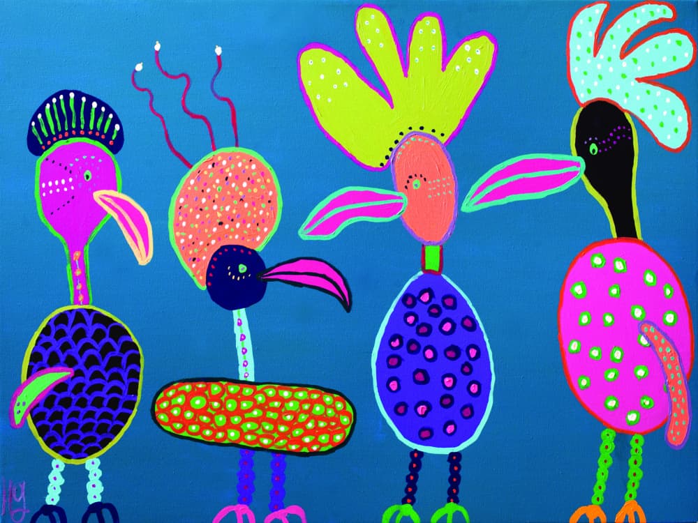Vibrant Whimsical Birds by Helen Joynson — canvas wall art