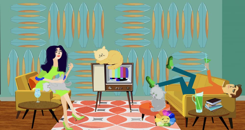 Retro Living With Cats by Lynnda Rakos — canvas wall art