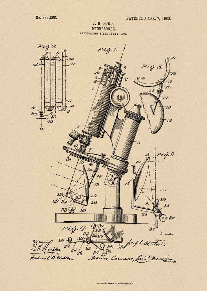 Vintage Microscope Patent by Andreas Magnusson — canvas wall art