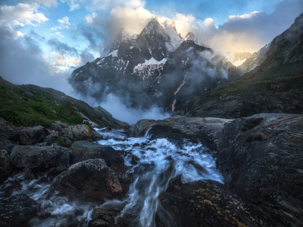 Misty Mountain Stream by Daniel Gastager — canvas wall art