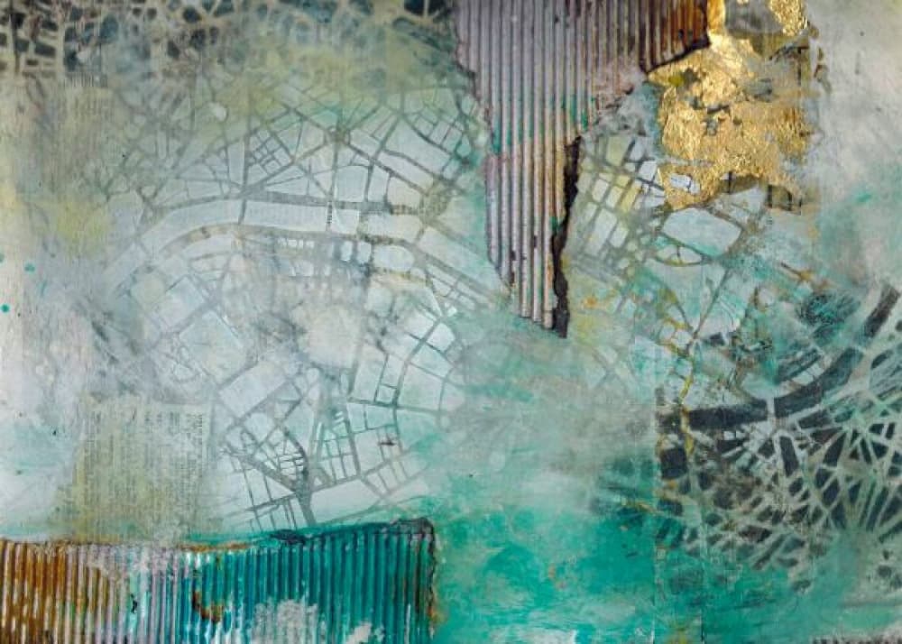 Teal Gold City Map by Deb Chaney — canvas wall art