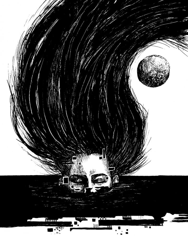 Glitched Woman Dark Moon by . DrAW . — canvas wall art