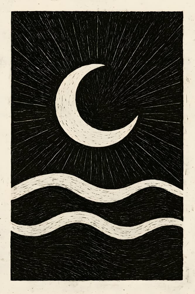 Crescent Moon Waves by HUGO — canvas wall art