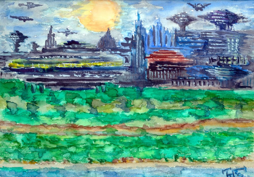 Vibrant Future City by Tim Hoinkis — canvas wall art