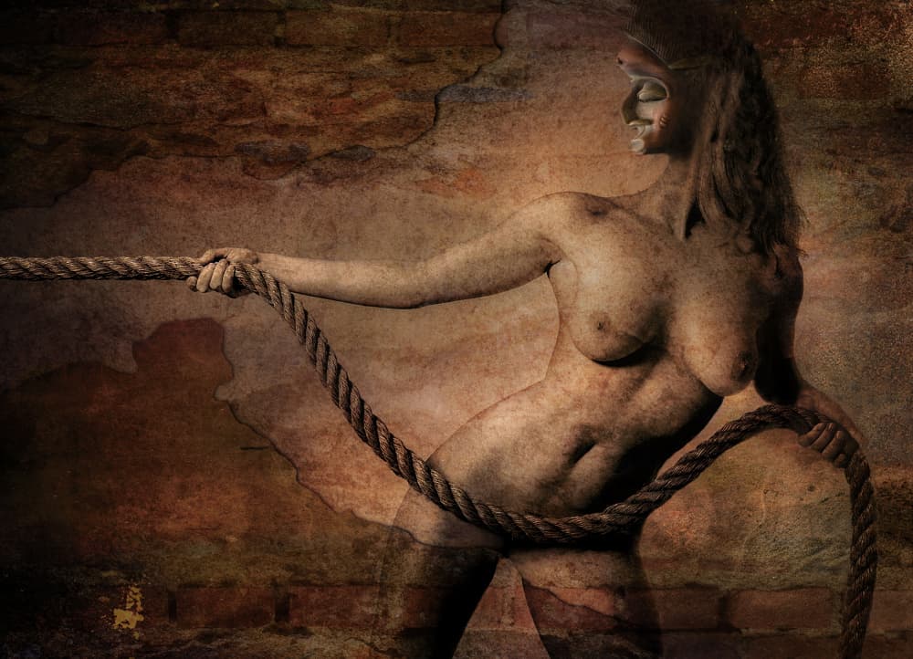 Nude Woman Rope Struggle by Jan Donckers — canvas wall art