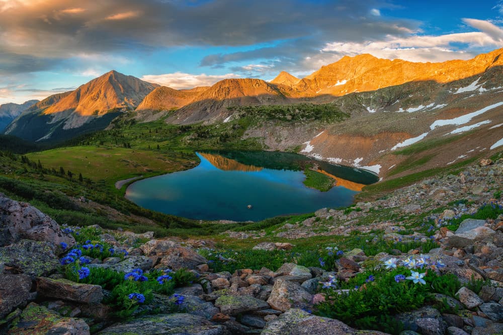 Golden Hour Alpine Lake by Mei Xu — canvas wall art