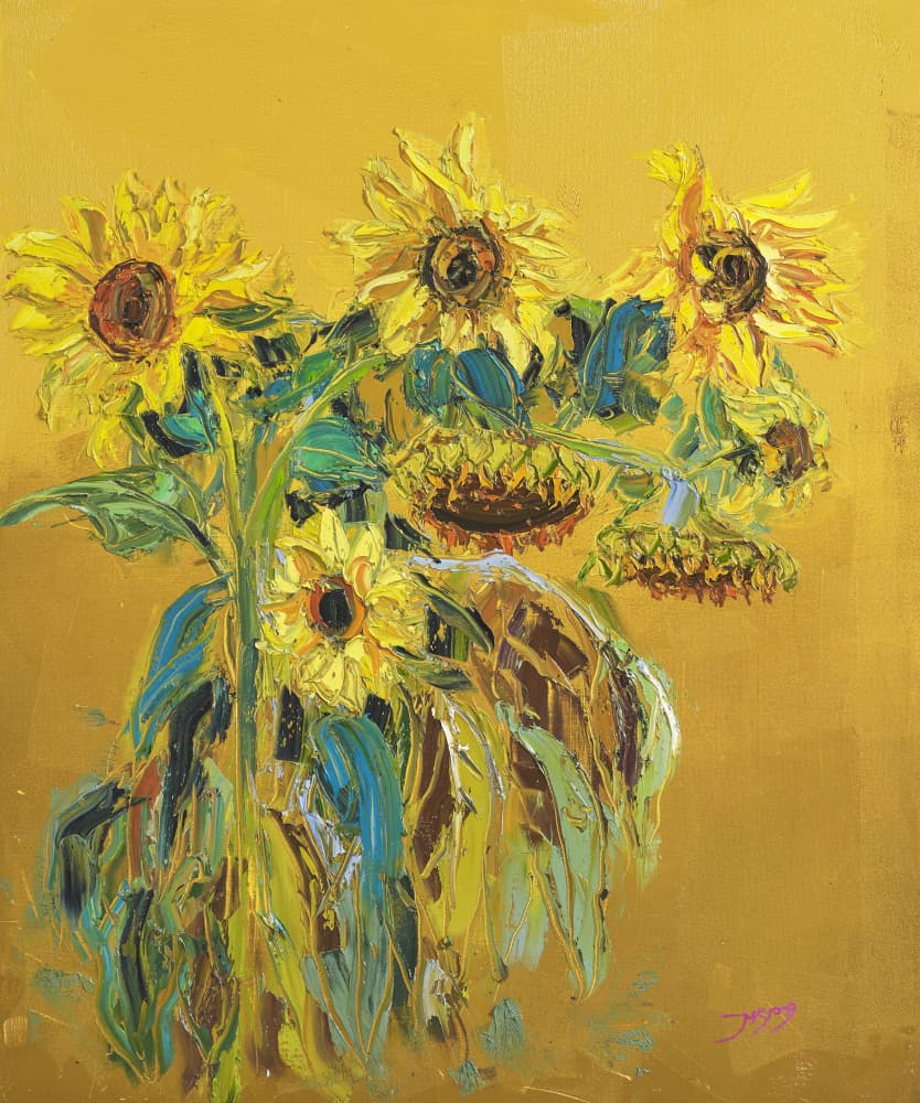 Golden Sunflower Blooms by Jukyong Park — canvas wall art