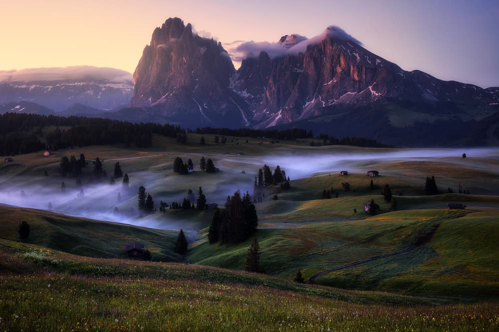 Misty Dolomites Morning by Daniel Gastager — canvas wall art