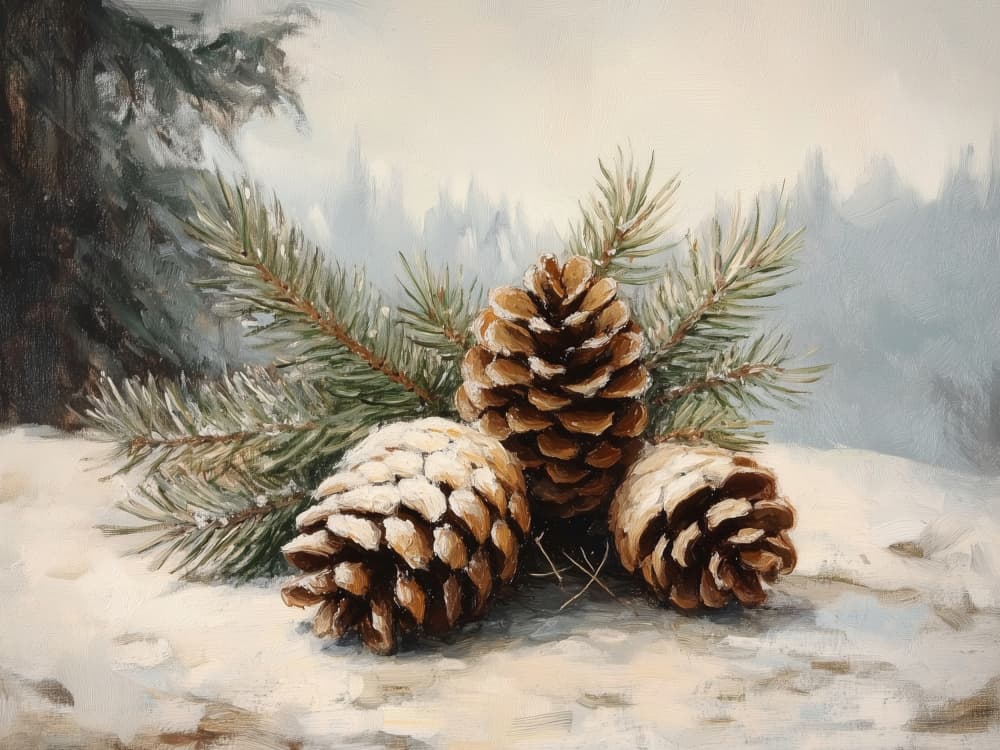Snowy Winter Pinecones by Jolly and Dash — canvas wall art