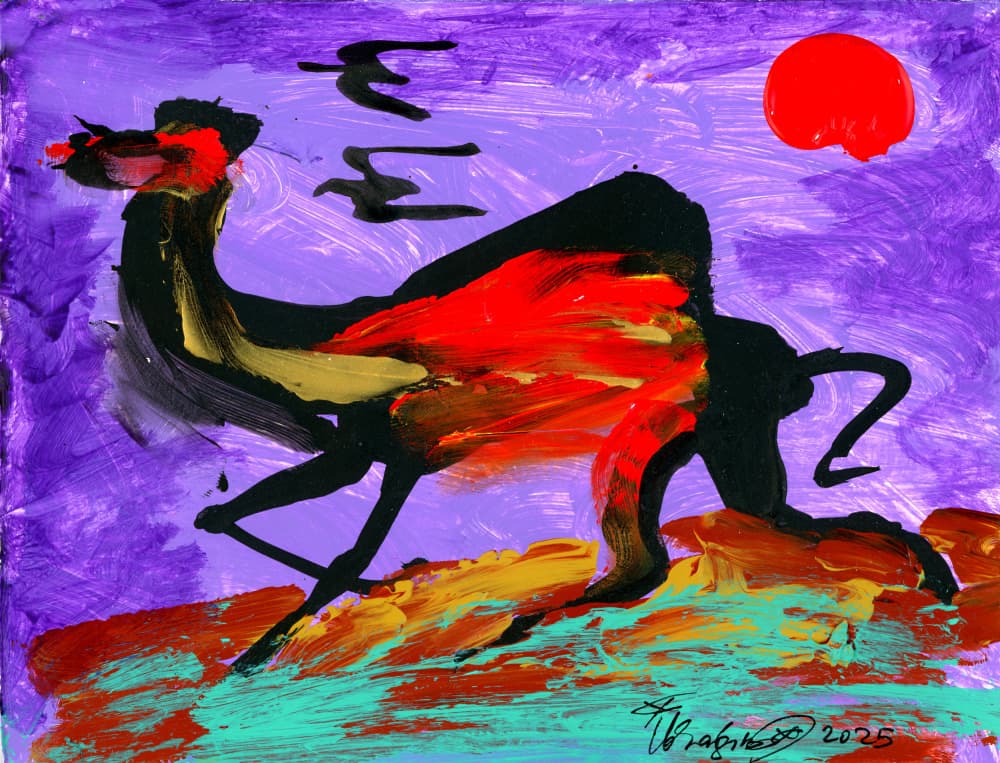 "Camel and birds" by Kanat Ibragimov — canvas wall art