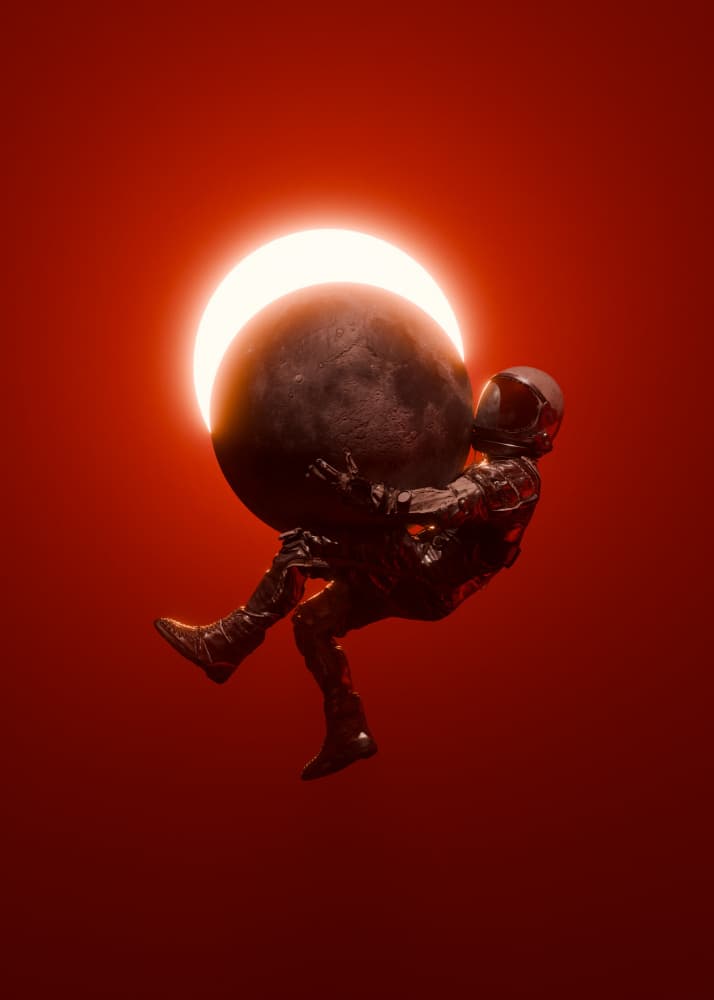 Astronaut Red Cosmic Eclipse by Nicebleed — canvas wall art