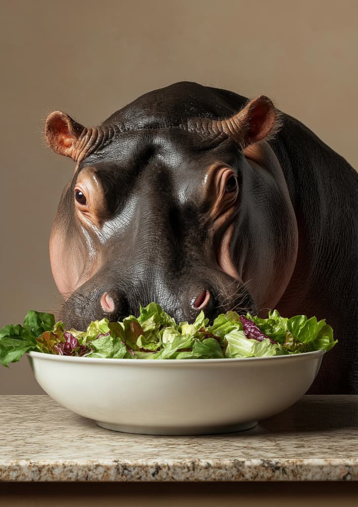 Funny Hippo Salad by Niky Rahner — canvas wall art