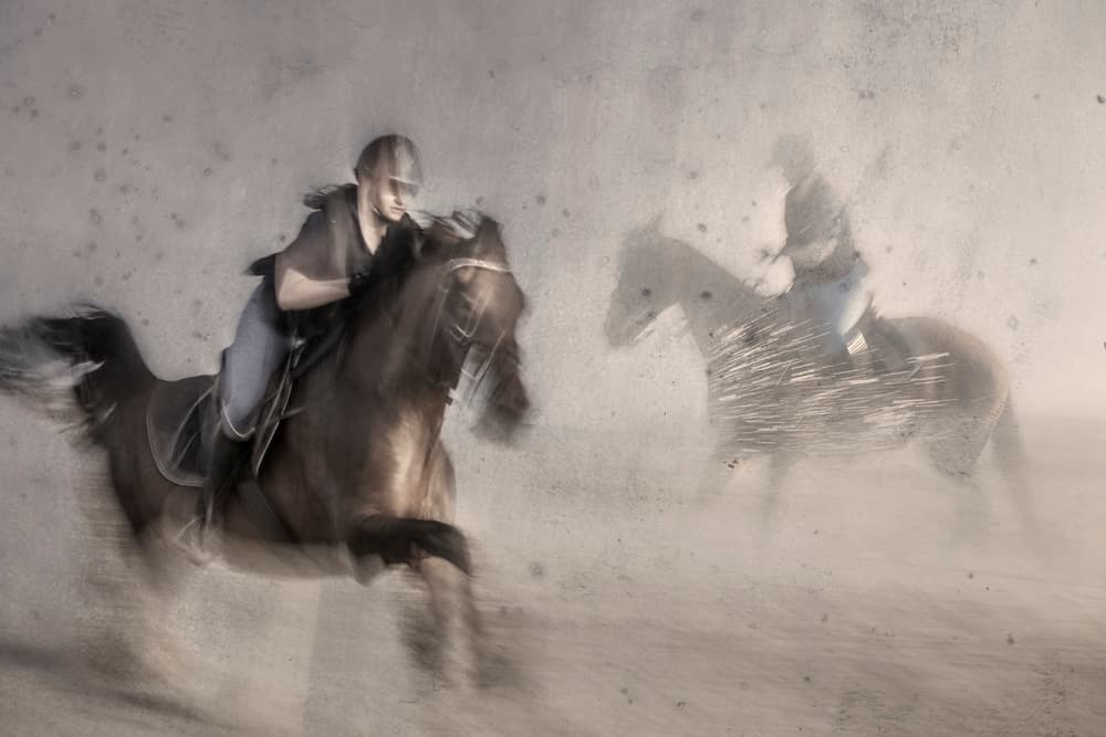 Galloping Horse Riders by Martine Benezech — canvas wall art