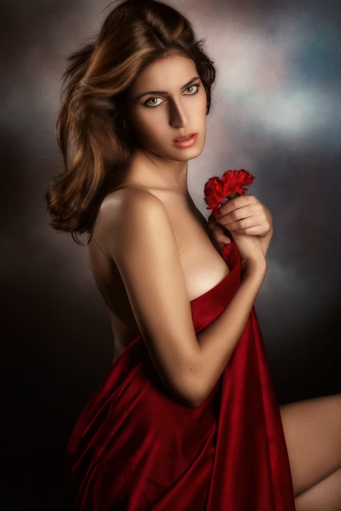 Elegant Woman Red Flower by Peppe Tambè — canvas wall art