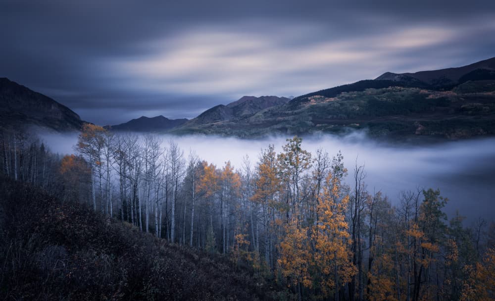 Misty Autumn Mountains by Ruiqing P. — canvas wall art