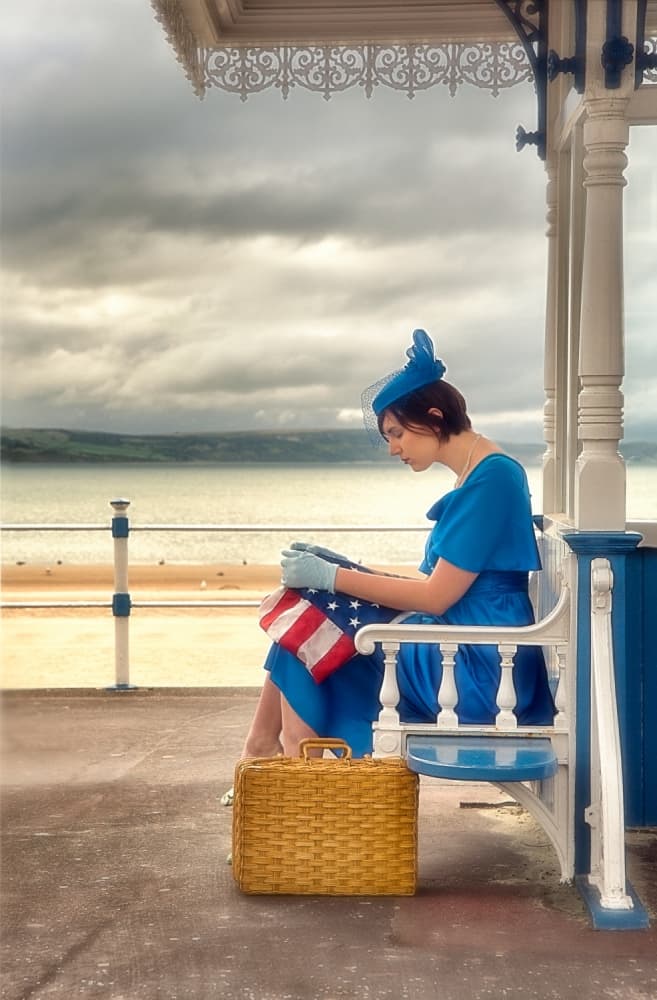 Pensive Woman with Flag by kenp — canvas wall art