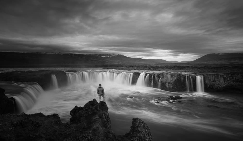 Man At Falls by David Guo — canvas wall art