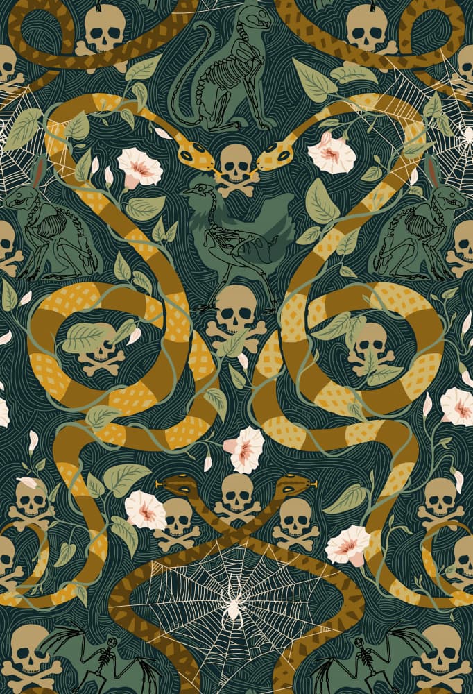 Gothic cottage dark emerald pattern by Annick — canvas wall art