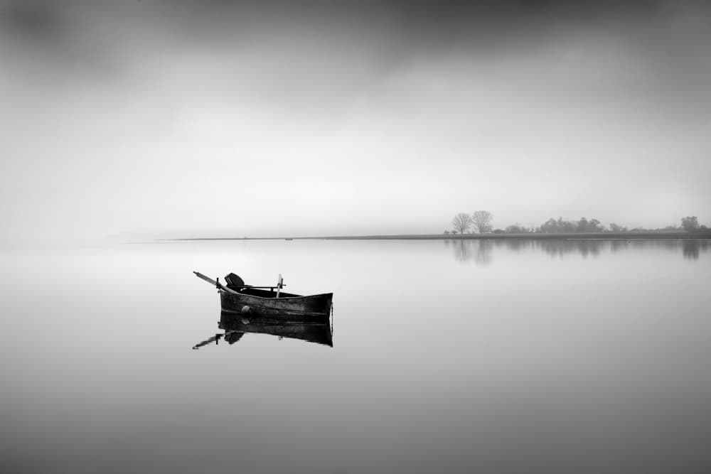 Misty Lake Boat by George Digalakis — canvas wall art