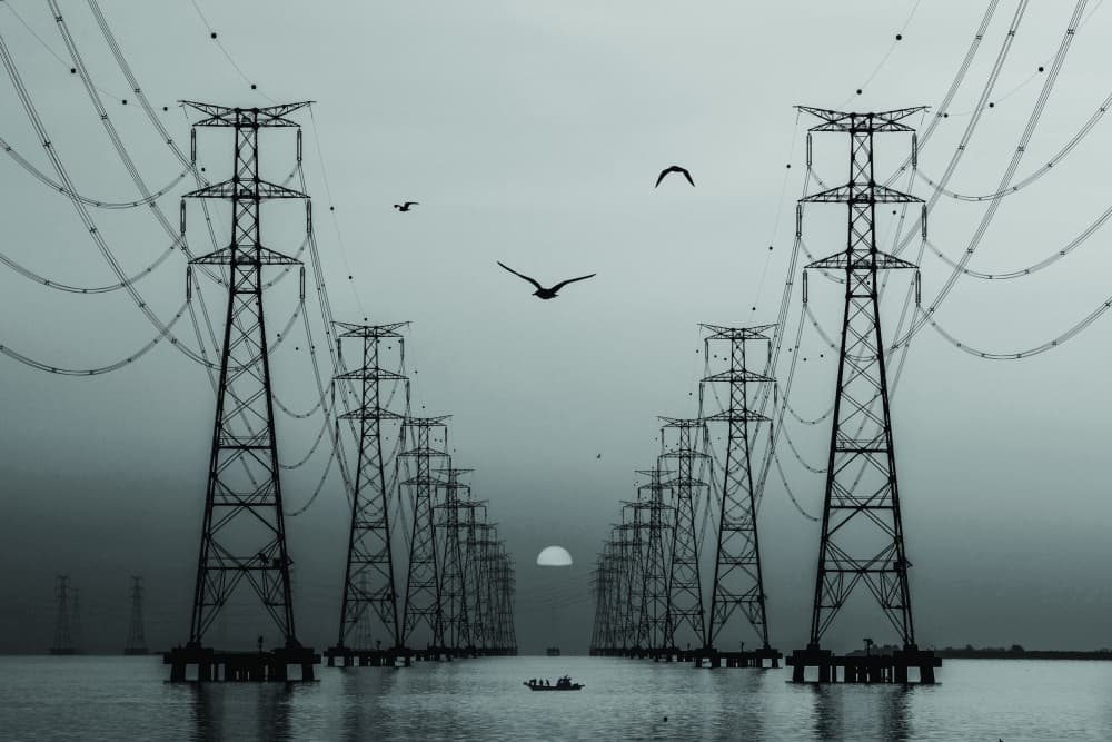 Pylons Over Water Sunset by Shin Woo Ryu — canvas wall art