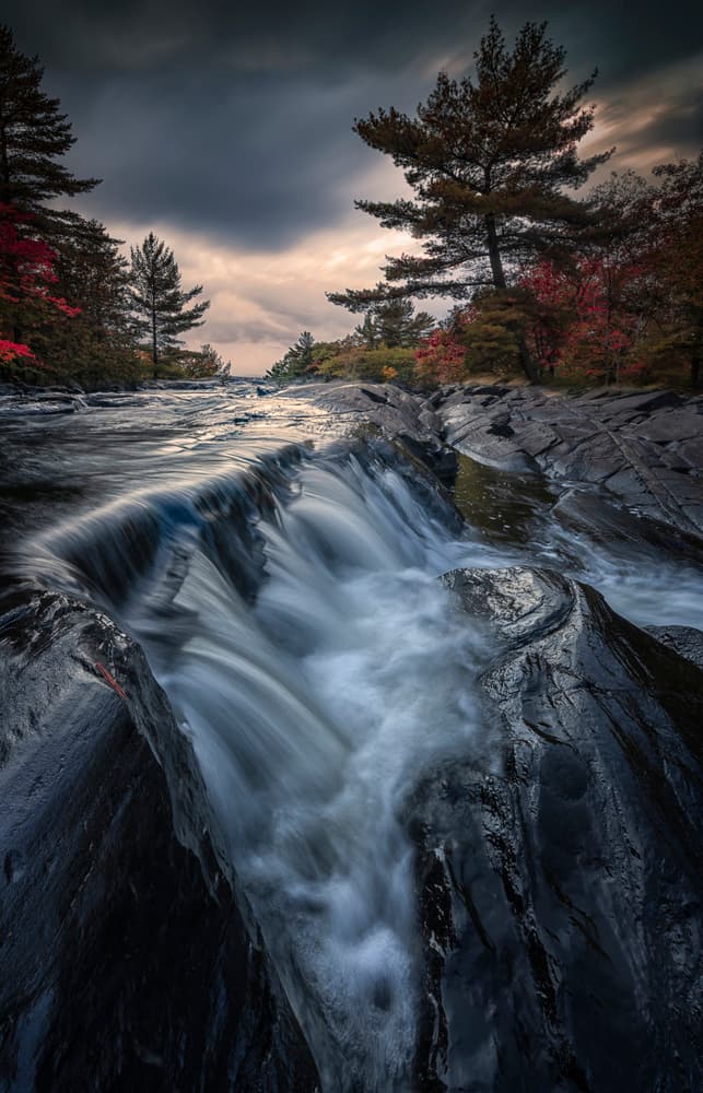 Autumn River Cascade by Larry Deng APA — canvas wall art