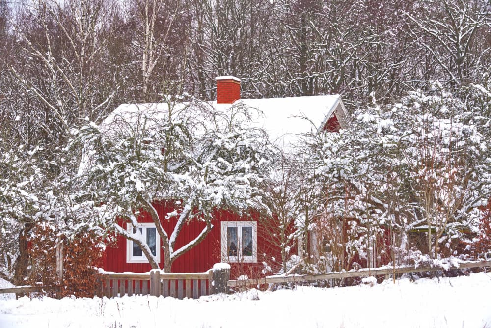Snowy Red House Winter by Geertjan Plooijer — canvas wall art