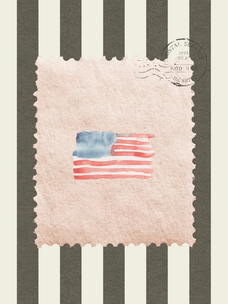 Vintage American Flag Stamp by Jolly and Dash — canvas wall art